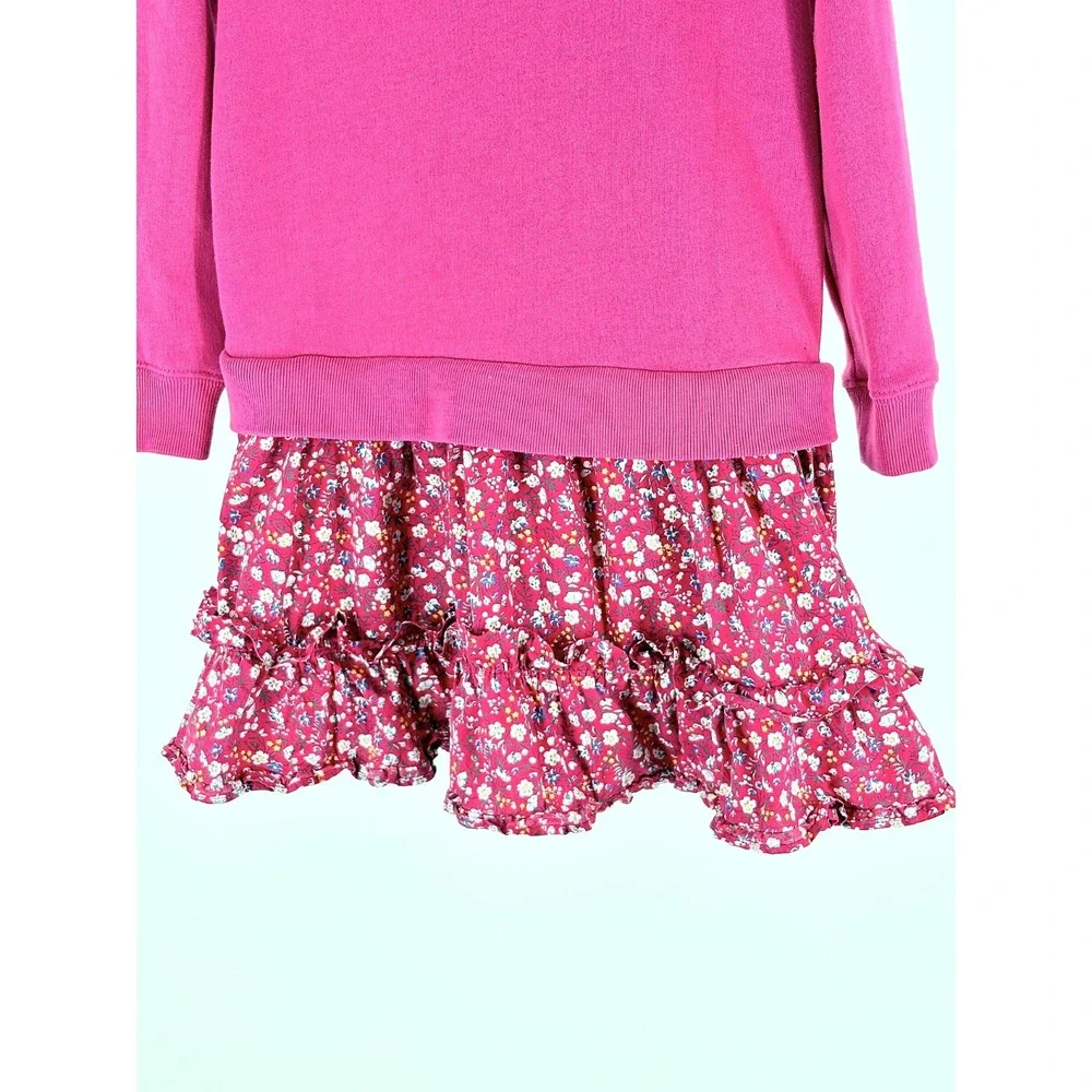 Polo Ralph Lauren Girls 6X Pink Floral Sweatshirt Dress Ruffle Sleeve